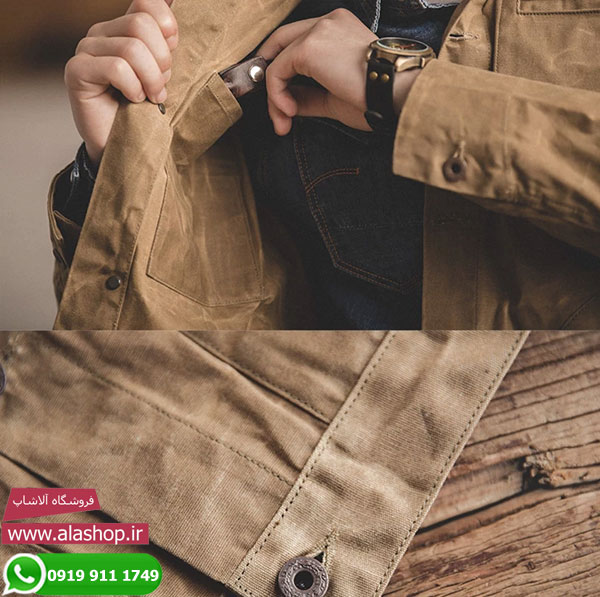کاپشن موم عسلی راسته جیب دار وینتیج مدل m109