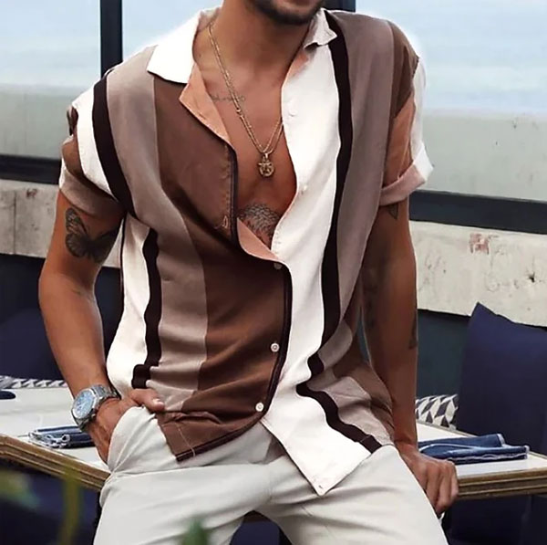 پیراهن راه راه تابستانه آستین کوتاه camisa Masculina