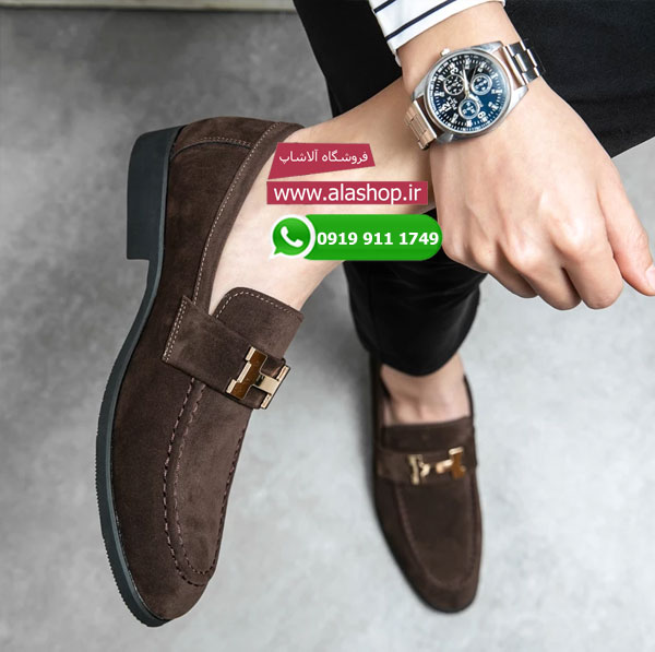 کفش آفیس و پارتی چرم نبوک مدل m088