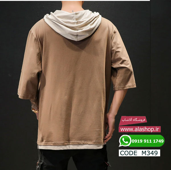 تیشرت نخی آستین کوتاه کلاه دار مدل m349