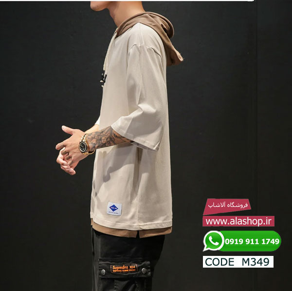 تیشرت نخی آستین کوتاه کلاه دار مدل m349